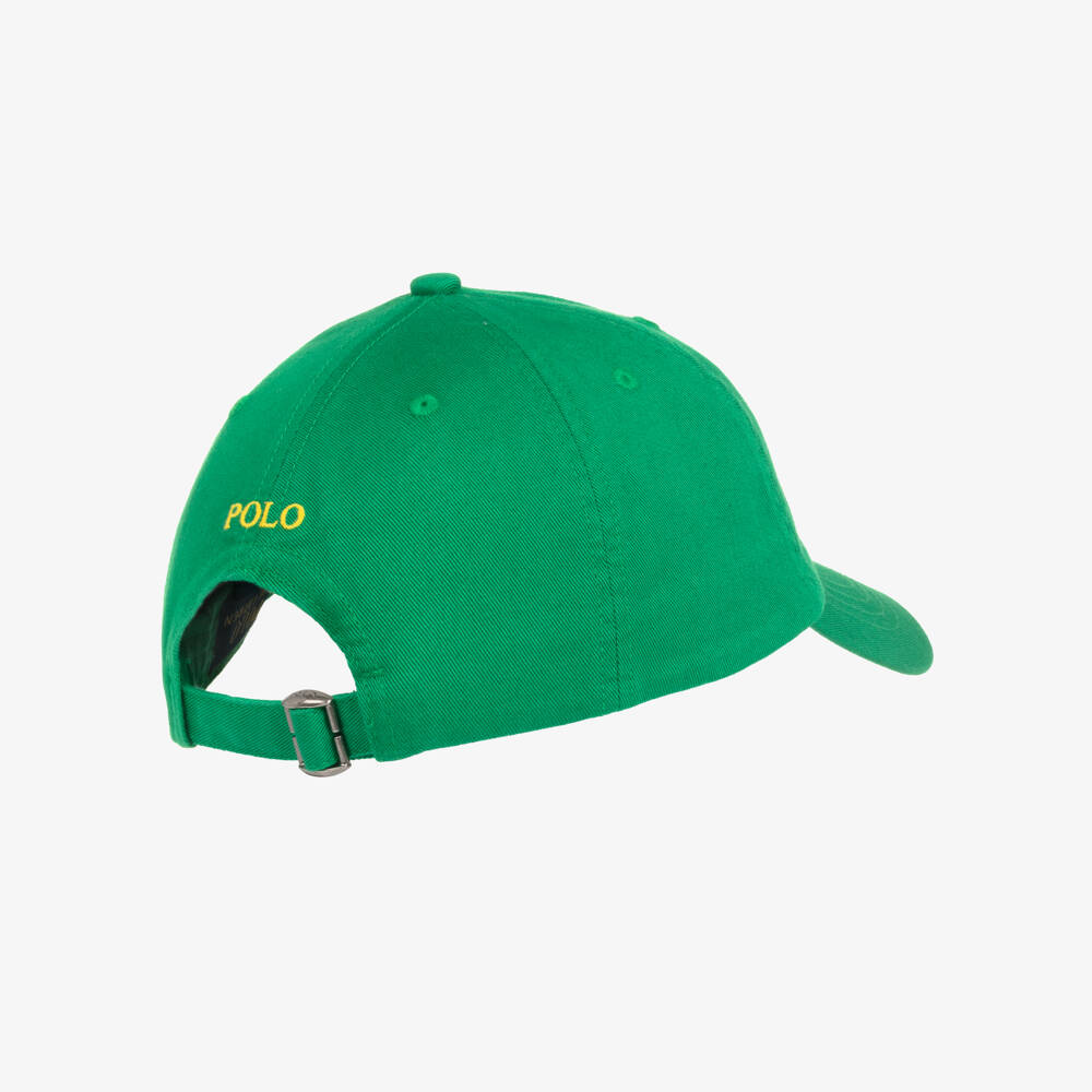 Ralph Lauren-Green Cotton Twill Baseball Cap with Embroidered Logos | Childrensalon