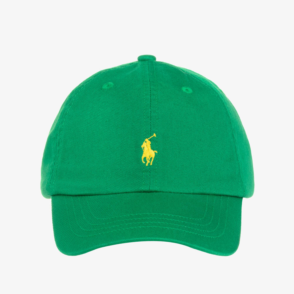 Ralph Lauren-Green Cotton Twill Baseball Cap with Embroidered Logos | Childrensalon