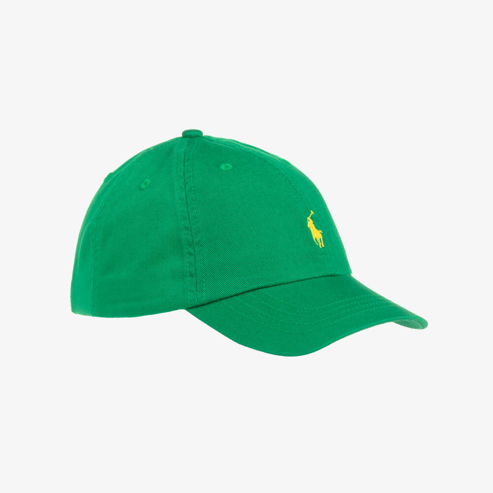 Ralph Lauren-Green Cotton Twill Baseball Cap with Embroidered Logos | Childrensalon
