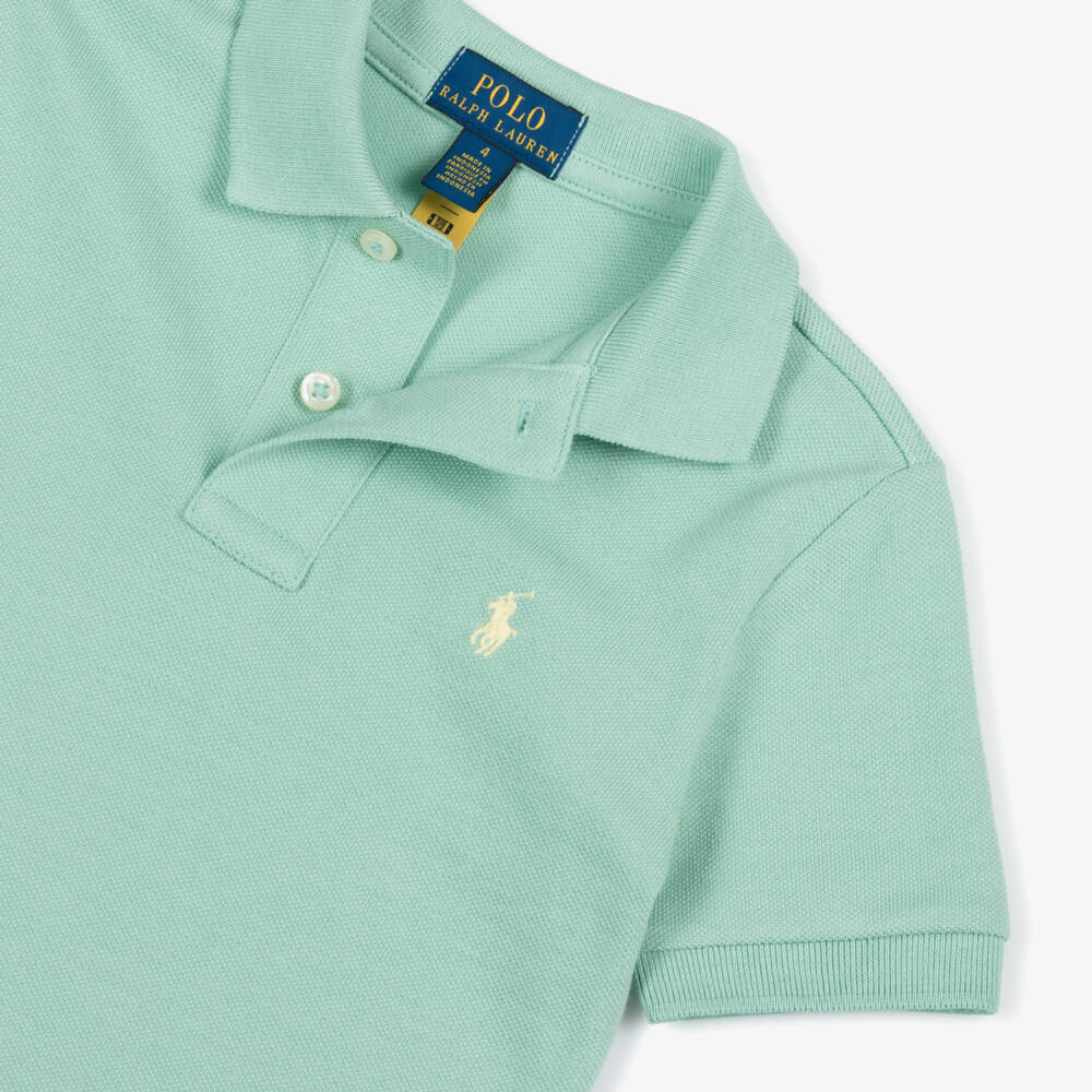 Ralph Lauren-Boys Green Cotton Piqué Polo Shirt with Embroidered Logo | Childrensalon