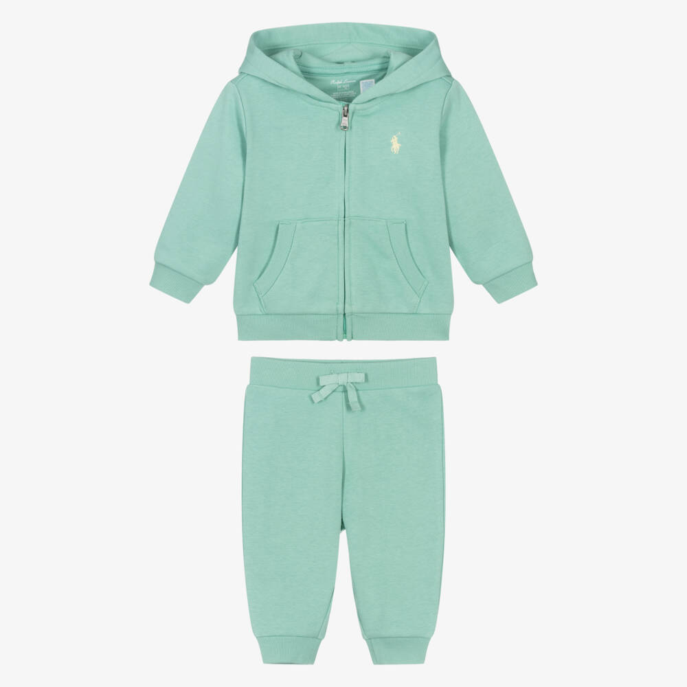 Ralph Lauren-Baby Boys Green Pony Logo Hooded Tracksuit | Childrensalon