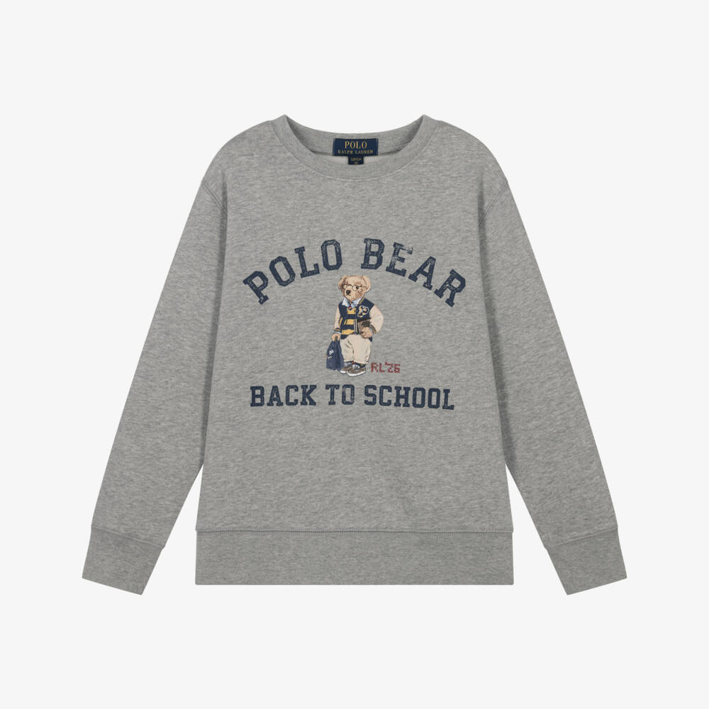 Ralph Lauren-Grey Back To School Bear Sweatshirt | Childrensalon