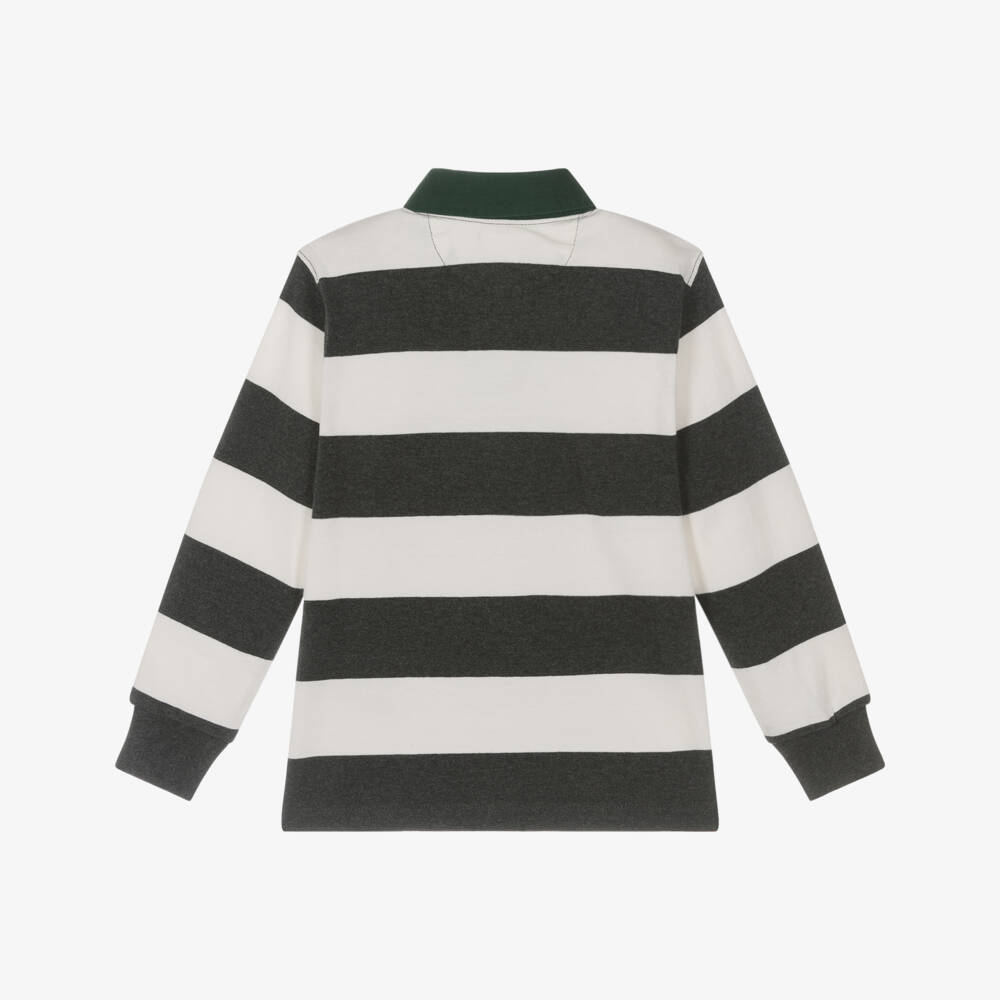 Ralph Lauren-قميص رغبي مخطط لون رمادي وعاجي للأولاد | Childrensalon