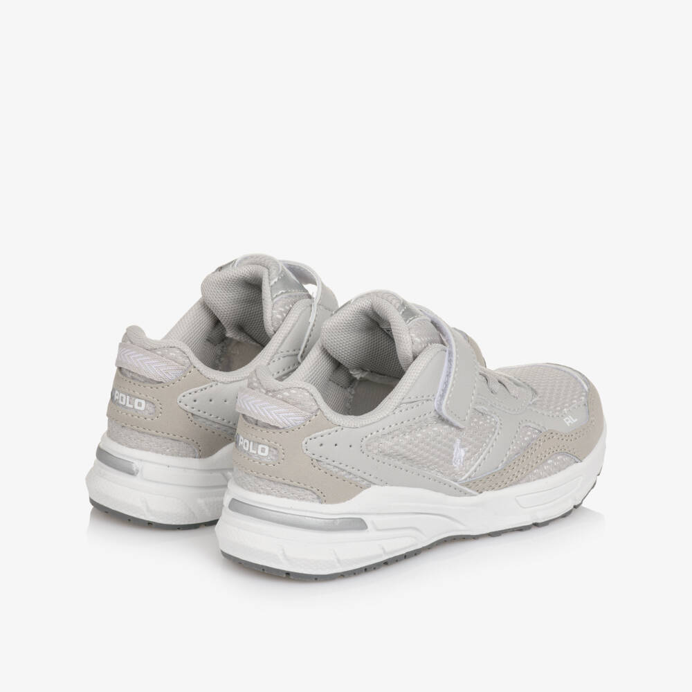 Ralph Lauren-Grey Mesh & Faux Leather Velcro Trainers | Childrensalon