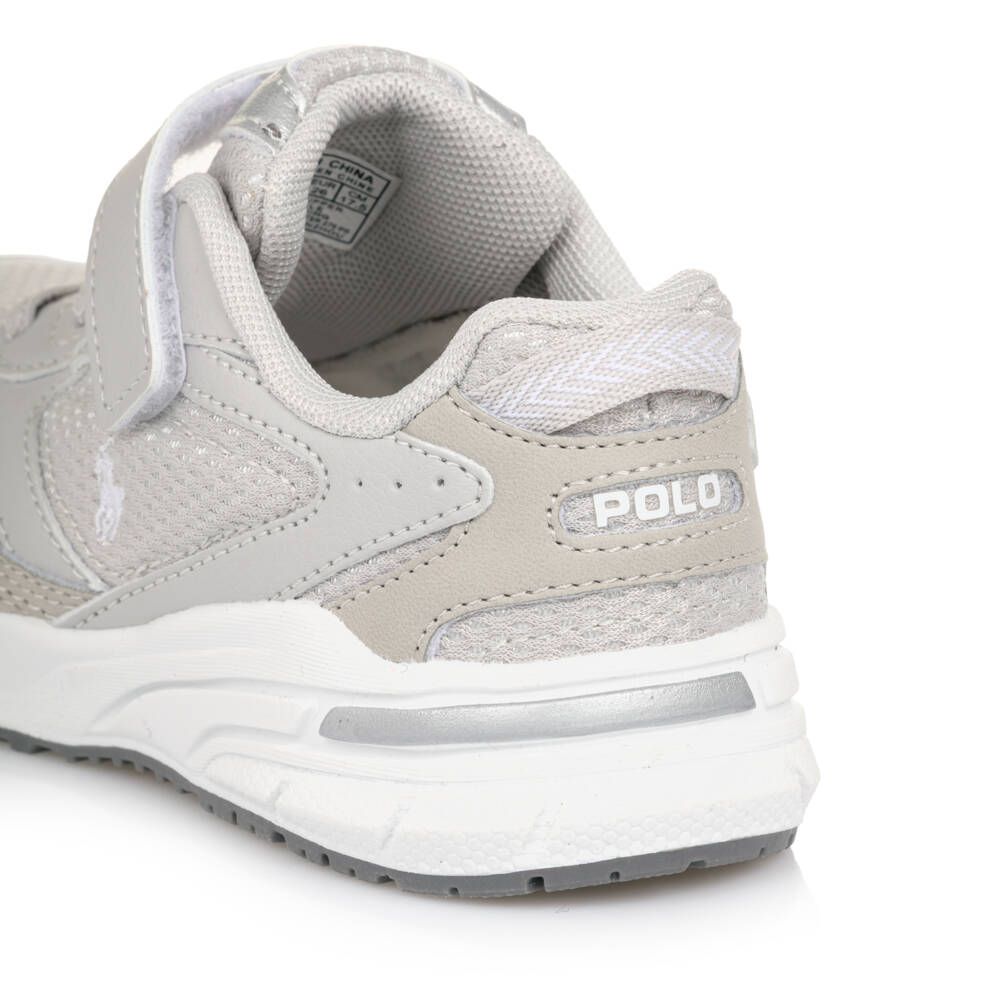 Ralph Lauren-Grey Mesh & Faux Leather Velcro Trainers | Childrensalon