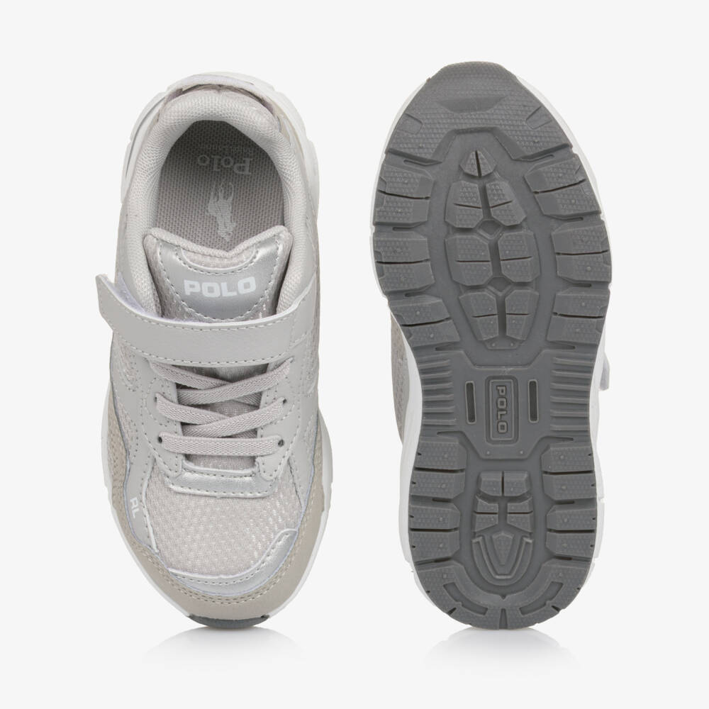 Ralph Lauren-Grey Mesh & Faux Leather Velcro Trainers | Childrensalon