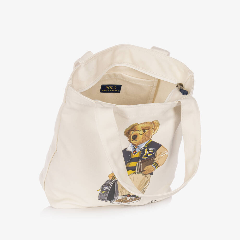 Ralph Lauren-Ivory Back To School Bear Tote Bag (35cm) | Childrensalon