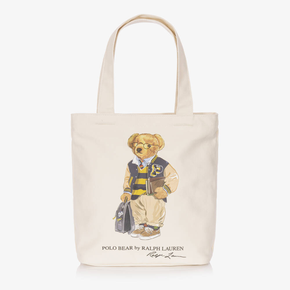 Ralph Lauren-Ivory Back To School Bear Tote Bag (35cm) | Childrensalon
