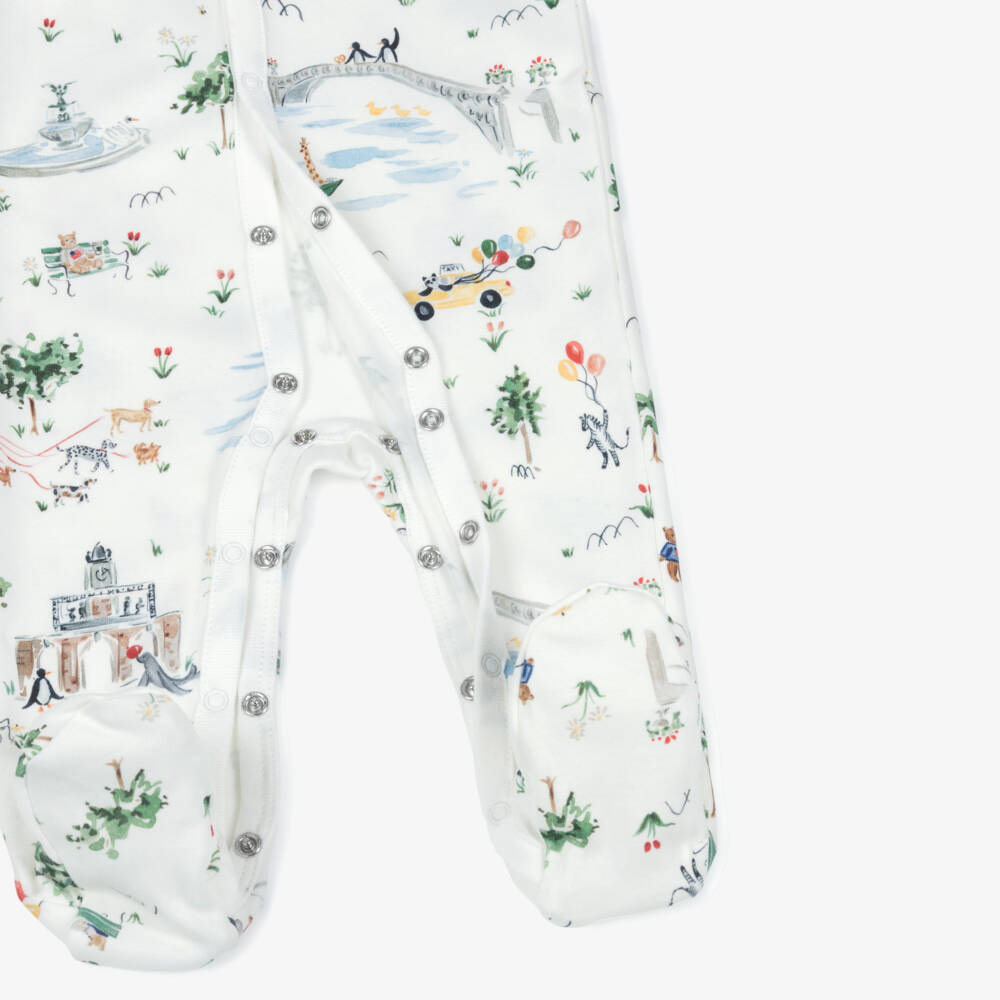 Ralph Lauren-Ivory Central Park Print Cotton Jersey Babygrow | Childrensalon