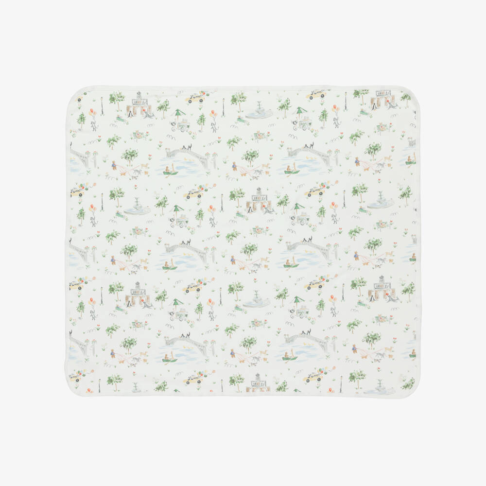 Ralph Lauren-بطانية قطن جيرسي بطبعة سنترال بارك لون عاجي (80 سم) | Childrensalon