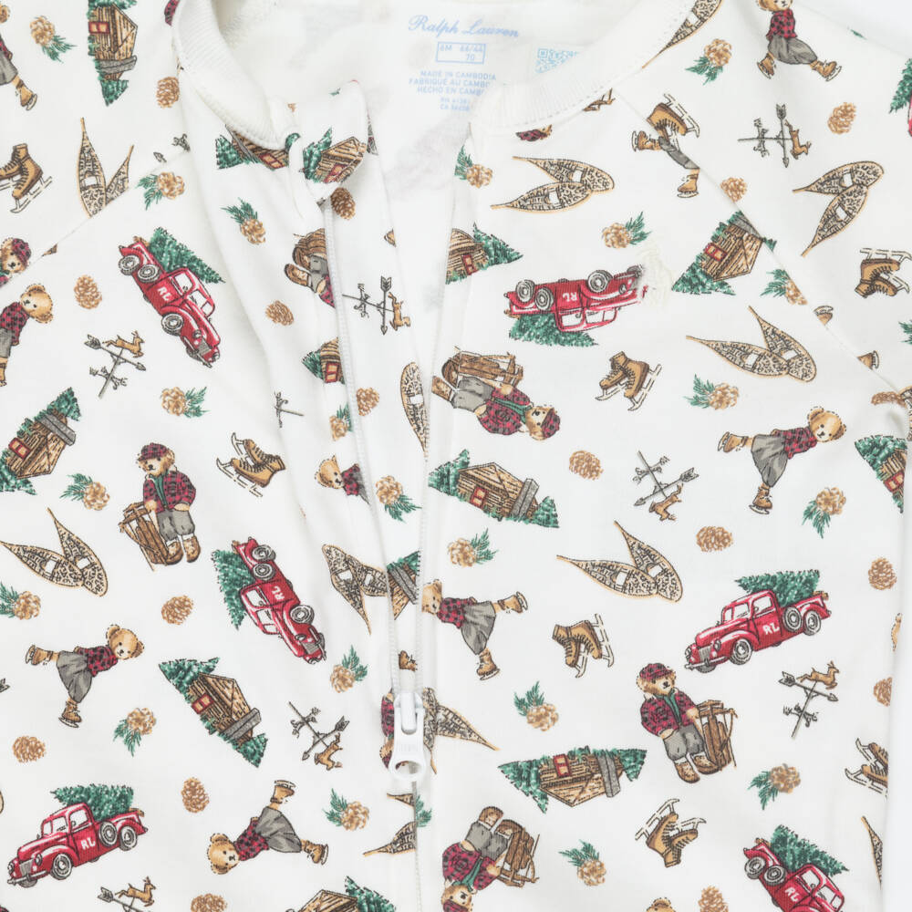 Ralph Lauren-Ivory Cotton Festive Print Babysuit  | Childrensalon