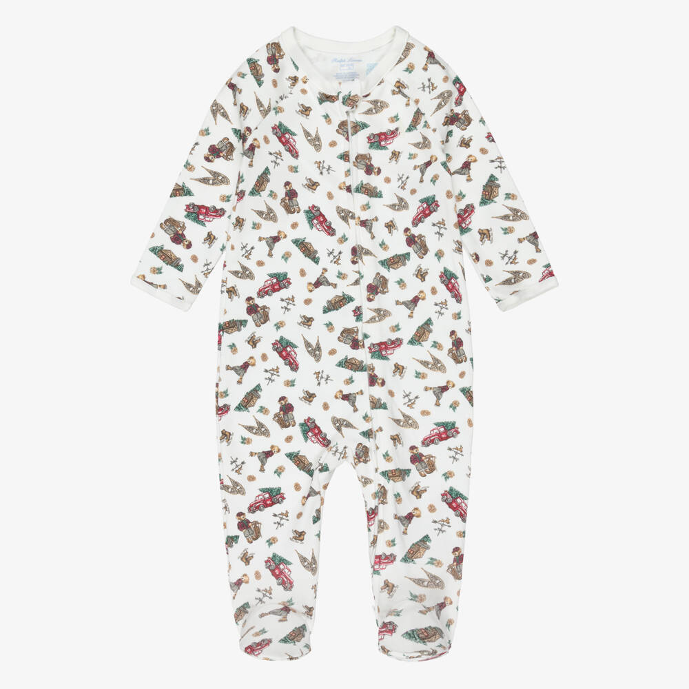 Ralph Lauren-Ivory Cotton Festive Print Babysuit  | Childrensalon