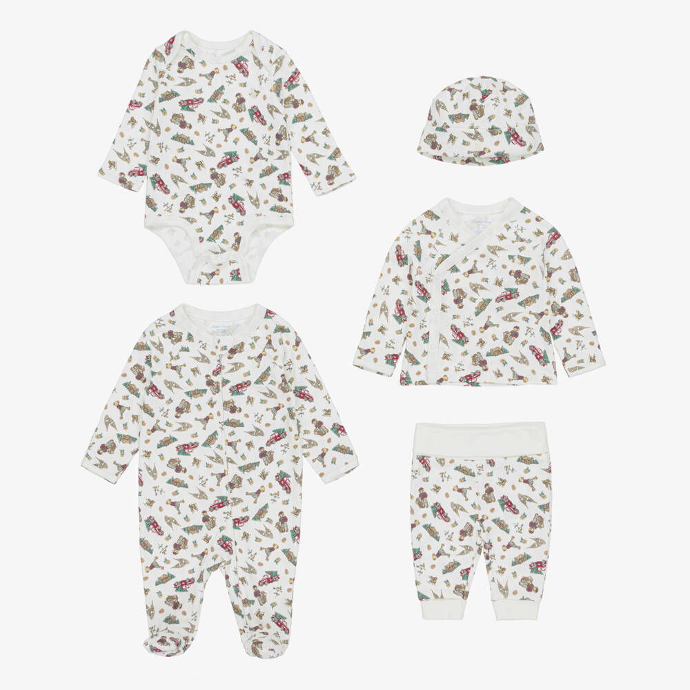 Ralph Lauren-Ivory Cotton Festive Print Babysuit Gift Set | Childrensalon