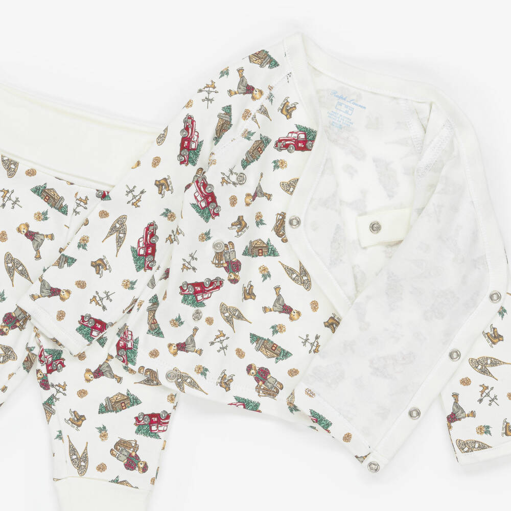 Ralph Lauren-Ivory Cotton Festive Print Babysuit Gift Set | Childrensalon