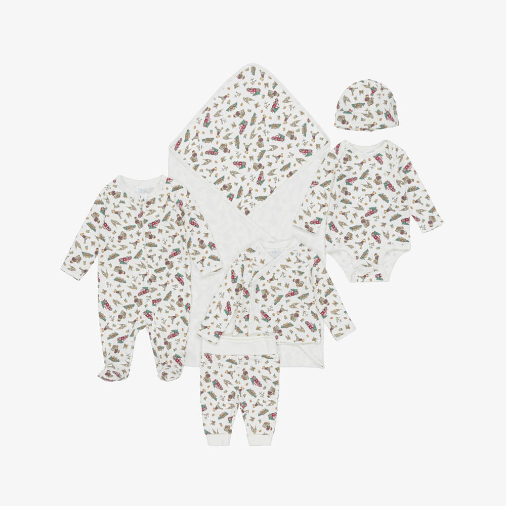 Ralph Lauren-Ivory Cotton Festive Print Babysuit Gift Set | Childrensalon