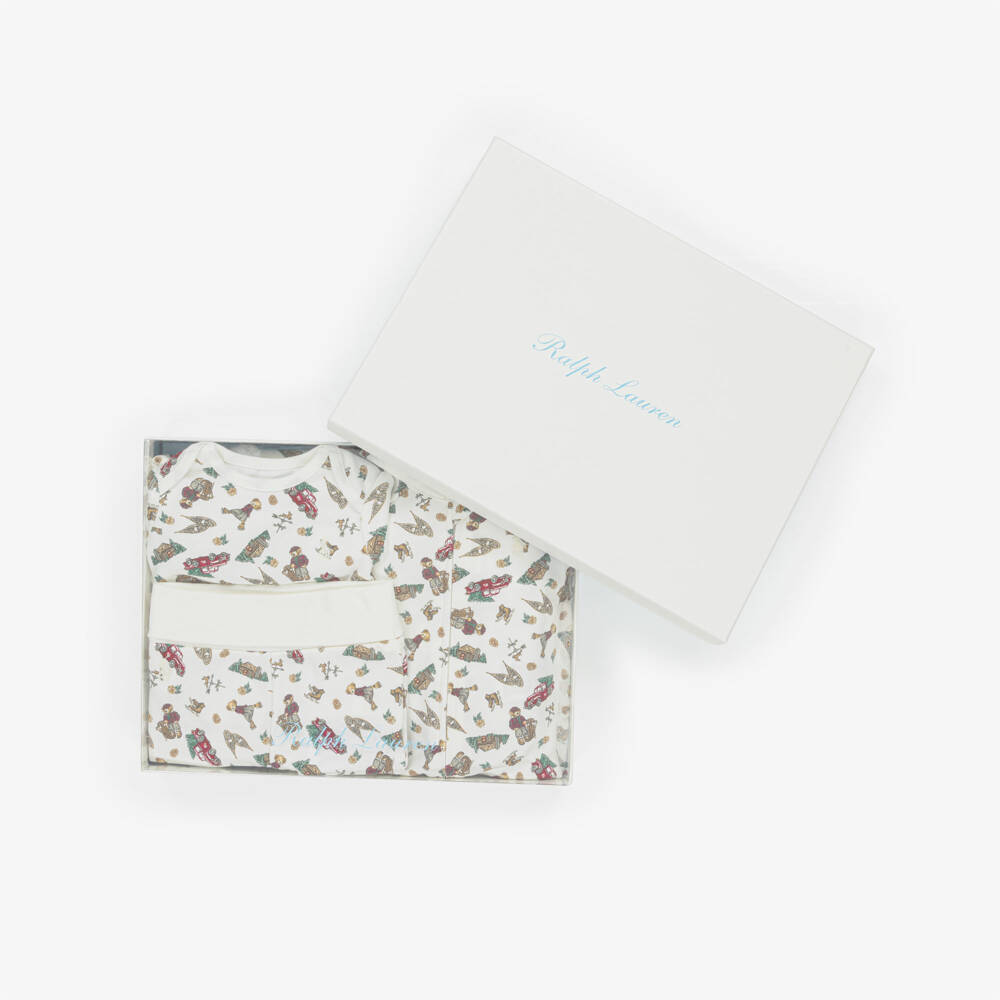 Ralph Lauren-Ivory Cotton Festive Print Babysuit Gift Set | Childrensalon