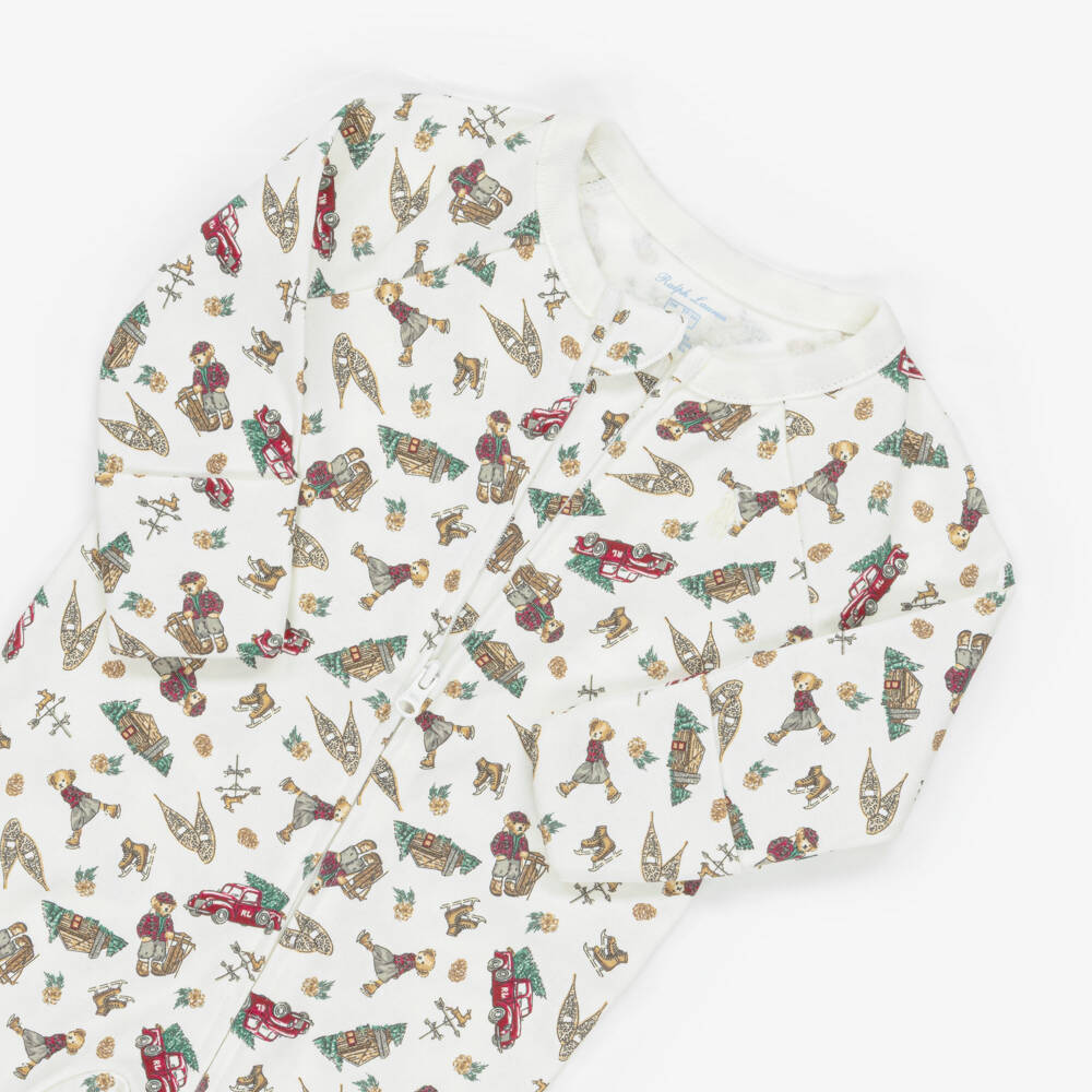 Ralph Lauren-Ivory Cotton Festive Print Babysuit Gift Set | Childrensalon