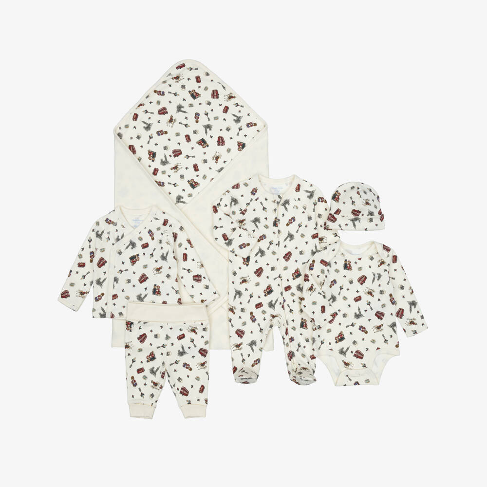 Ralph Lauren-Ivory Cotton Polo Bear & London Icon Print Babygrow Set | Childrensalon