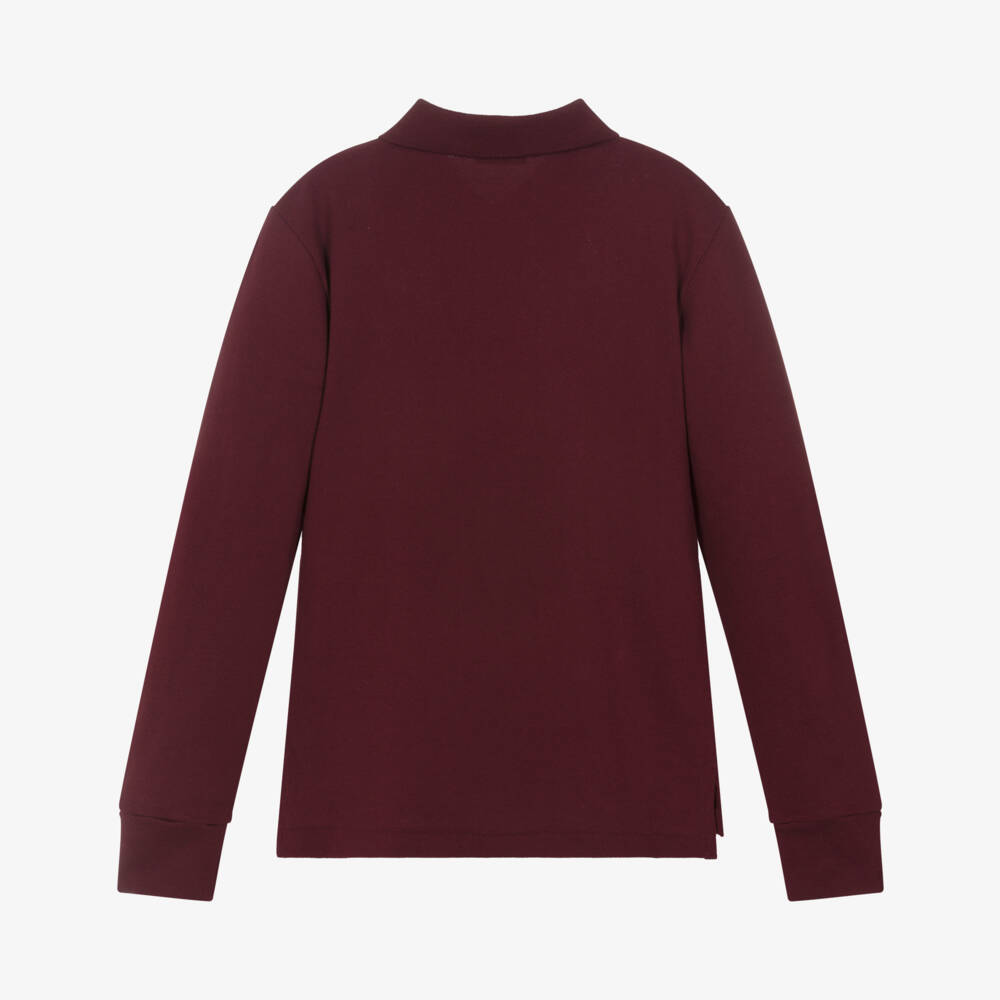 Ralph Lauren-Junior Boys Maroon Red Long-Sleeve Cotton Polo Shirt | Childrensalon