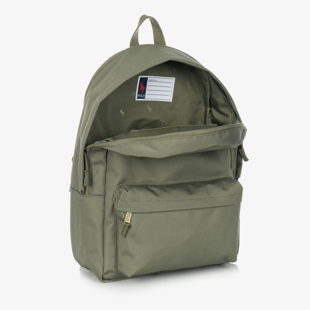 Ralph Lauren-Khaki Green Logo Backpack (44cm) | Childrensalon