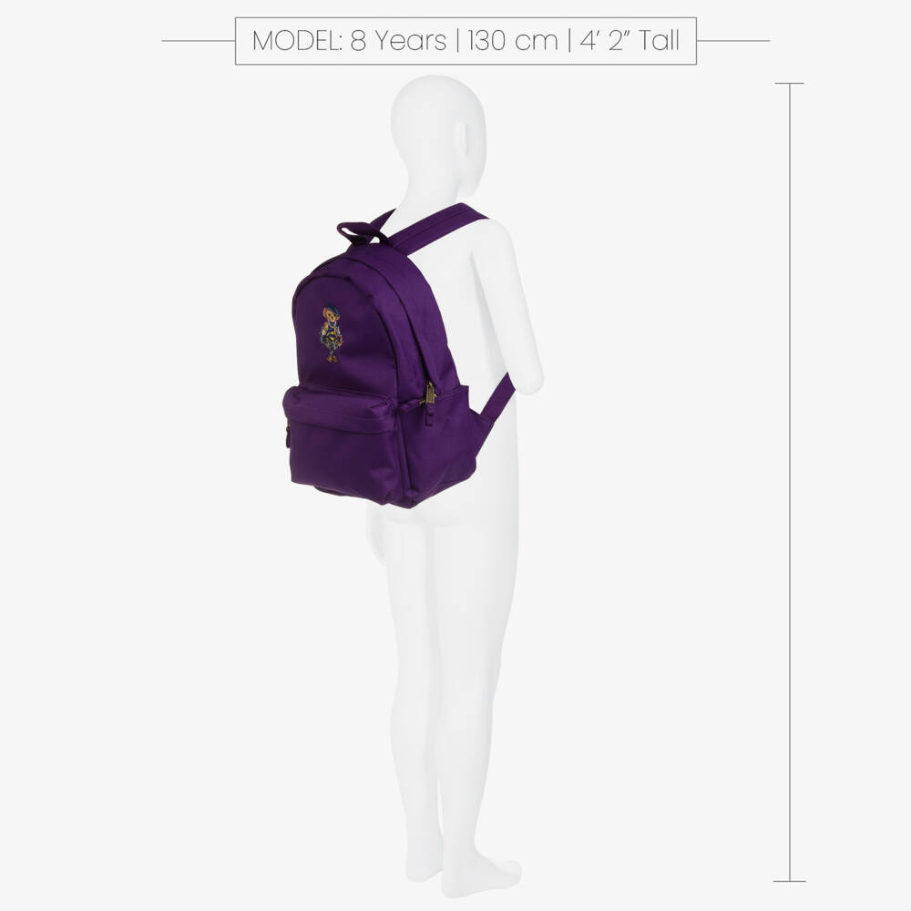 Ralph Lauren-Mini Purple Canvas Polo Bear Backpack (34cm) | Childrensalon