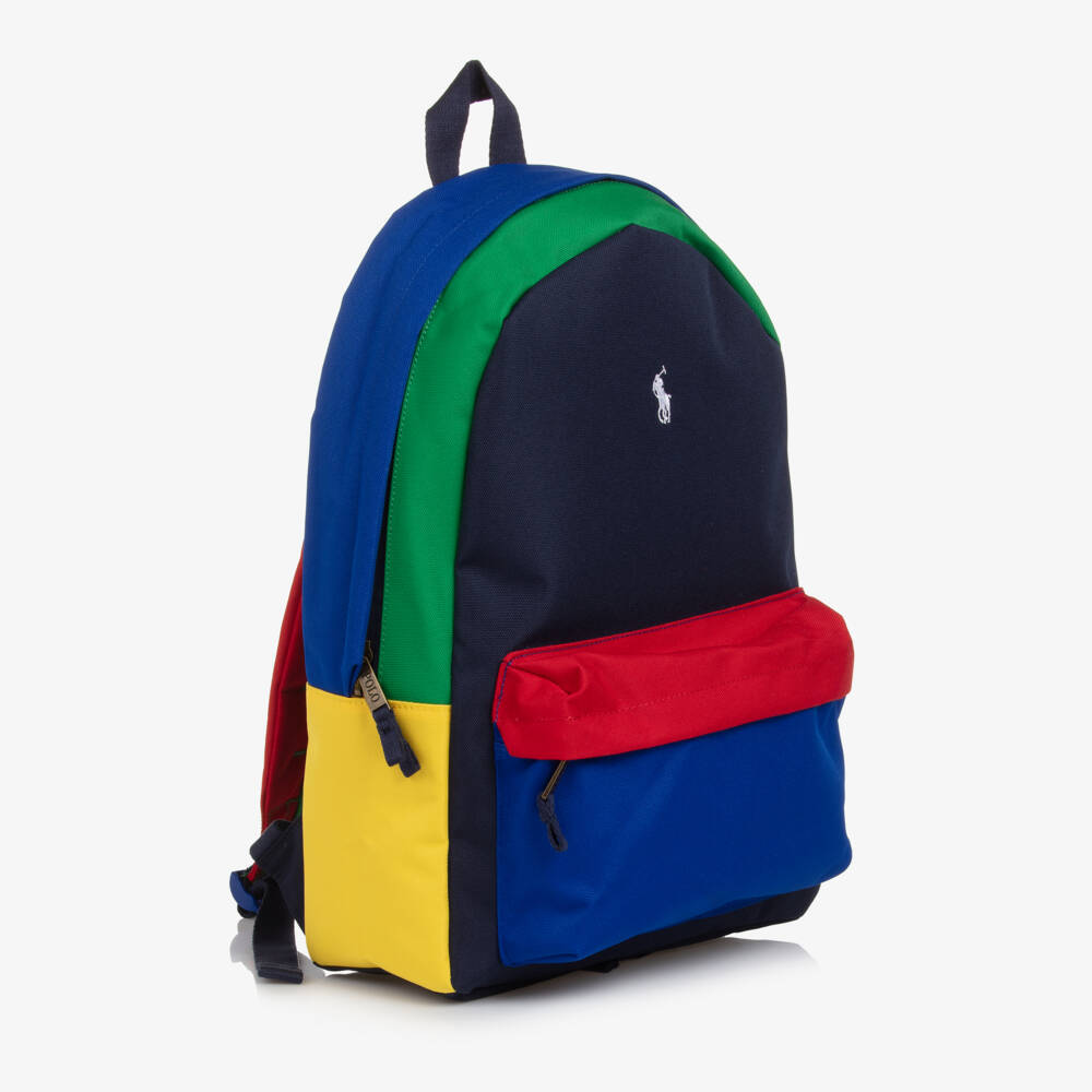 Ralph Lauren-Navy Blue Colorblock Canvas Backpack (45cm) | Childrensalon