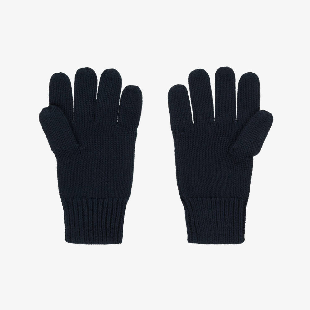Ralph Lauren-Navy Blue Cotton Cable Knit Gloves | Childrensalon