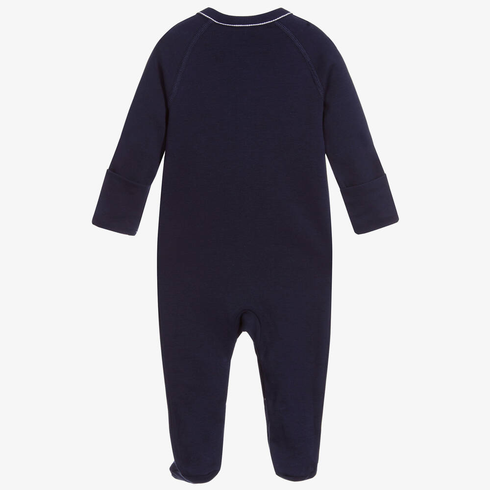 Ralph Lauren-Navy Blue Cotton Logo Babygrow | Childrensalon