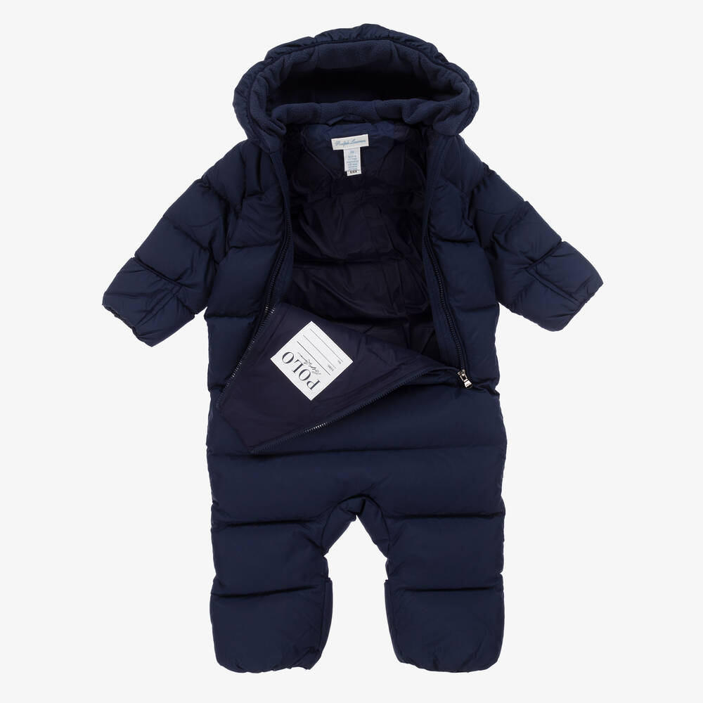 Ralph Lauren-Navy Blue Down Padded Snowsuit | Childrensalon