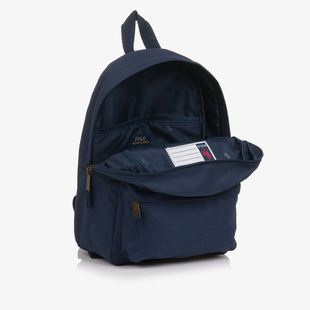 Ralph Lauren-Navy Blue Pony Logo Backpack (36cm) | Childrensalon