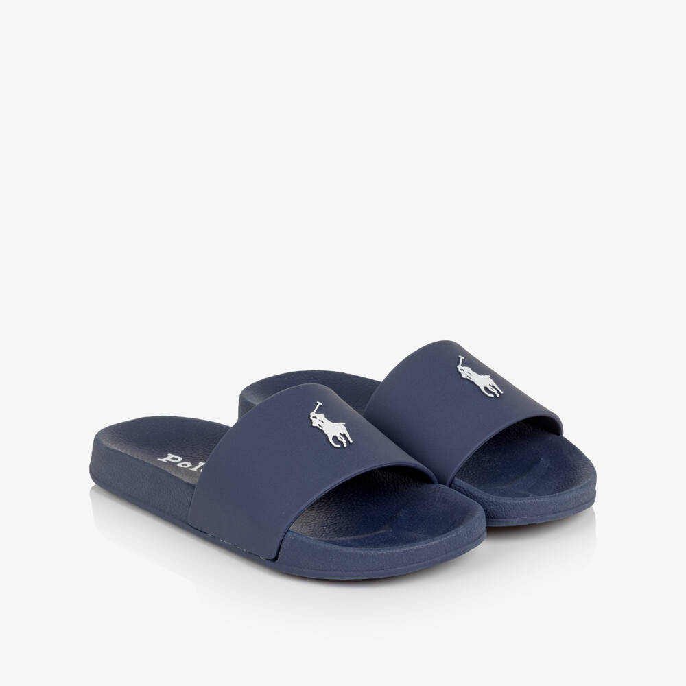 Ralph Lauren-Синие шлепанцы с логотипом пони | Childrensalon