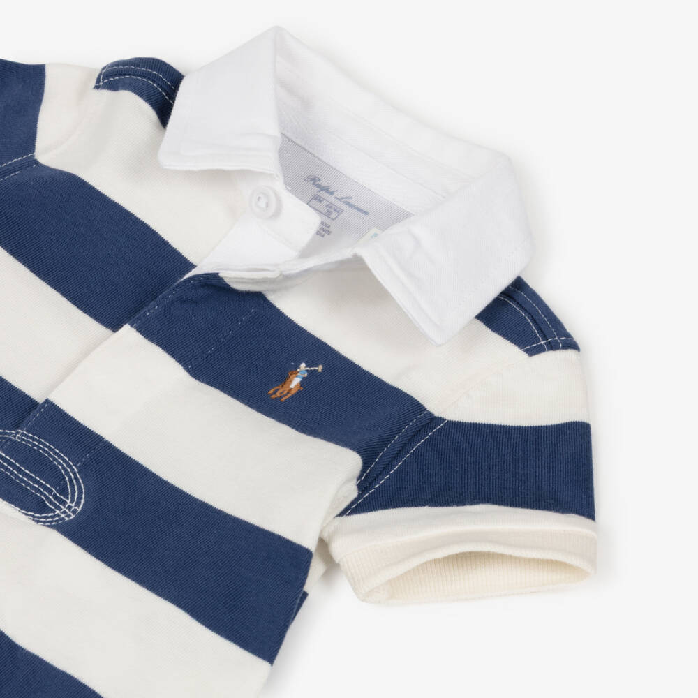 Ralph Lauren-Baby Boys Navy Blue & Ivory Stripe Cotton Shortie | Childrensalon