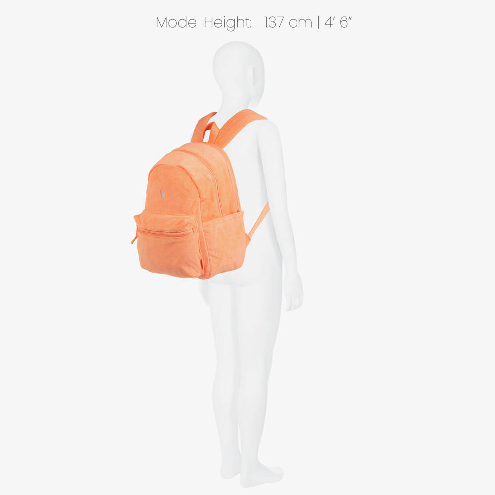 Ralph Lauren-Orange Towelling Backpack with Blue Pony Logo (38cm) | Childrensalon