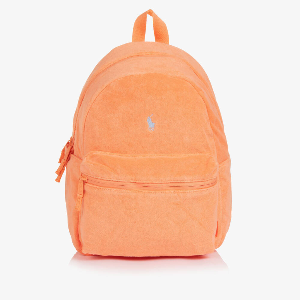 Ralph Lauren-Orange Towelling Backpack with Blue Pony Logo (38cm) | Childrensalon