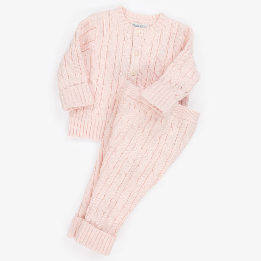 Ralph Lauren-Брючный комплект розовый хлопковый для малышек | Childrensalon