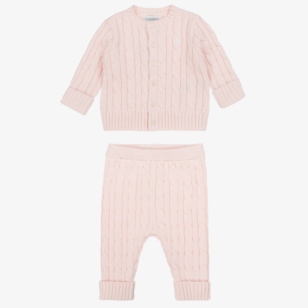Ralph Lauren-Брючный комплект розовый хлопковый для малышек | Childrensalon