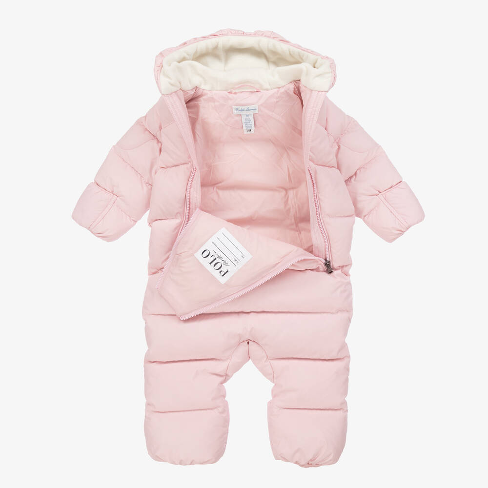 Ralph Lauren-Pink Down Padded Snowsuit | Childrensalon
