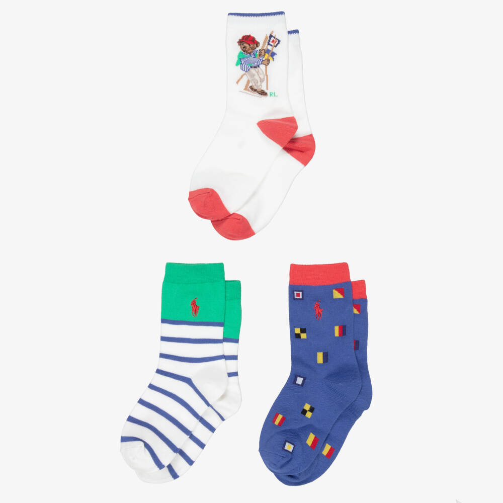 Ralph Lauren-Sailing Bear Cotton Socks (3 Pack) | Childrensalon