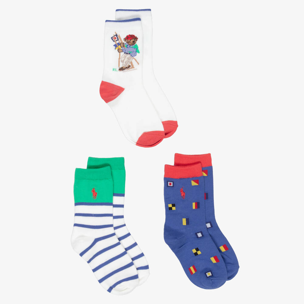 Ralph Lauren-Sailing Bear Cotton Socks (3 Pack) | Childrensalon