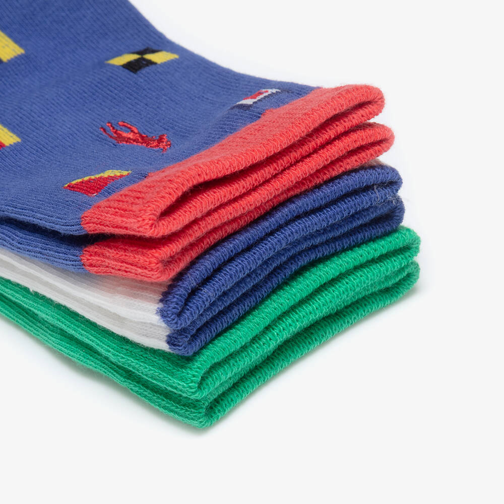 Ralph Lauren-Sailing Bear Cotton Socks (3 Pack) | Childrensalon