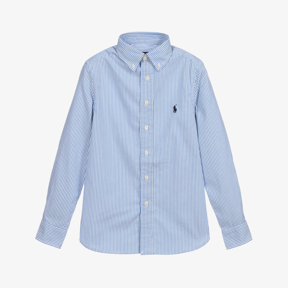 Polo Ralph Lauren-Teen Boys Blue Striped Cotton Logo Shirt | Childrensalon