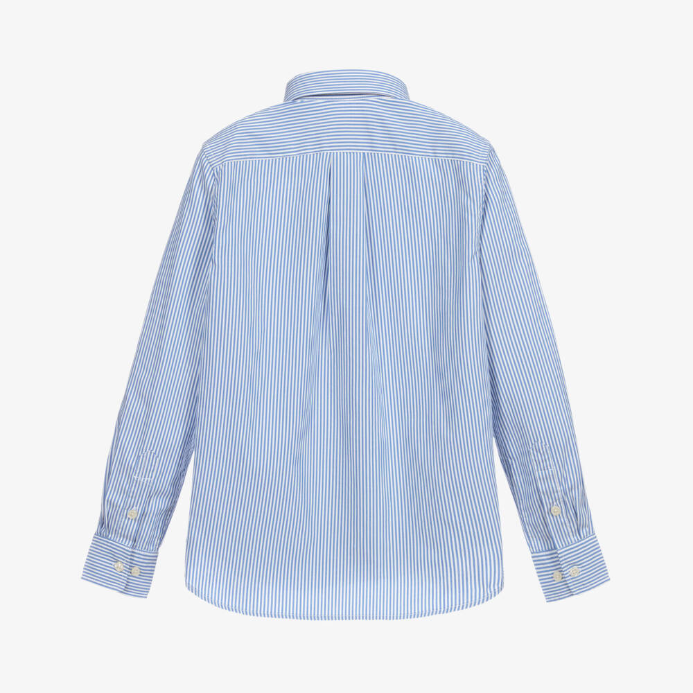 Polo Ralph Lauren-Teen Boys Blue Striped Cotton Logo Shirt | Childrensalon