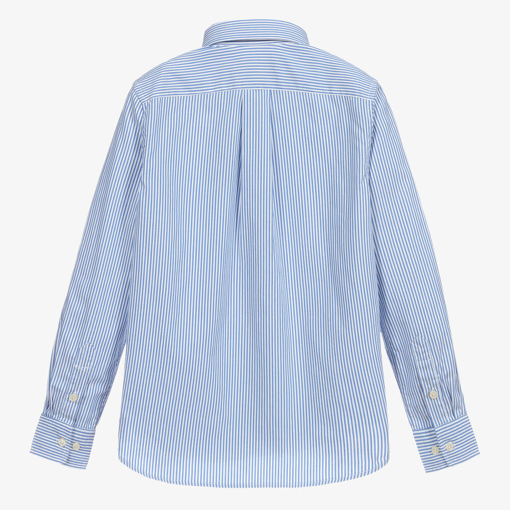 Polo Ralph Lauren-قميص تينز ولادي قطن مقلم لون أزرق وأبيض | Childrensalon
