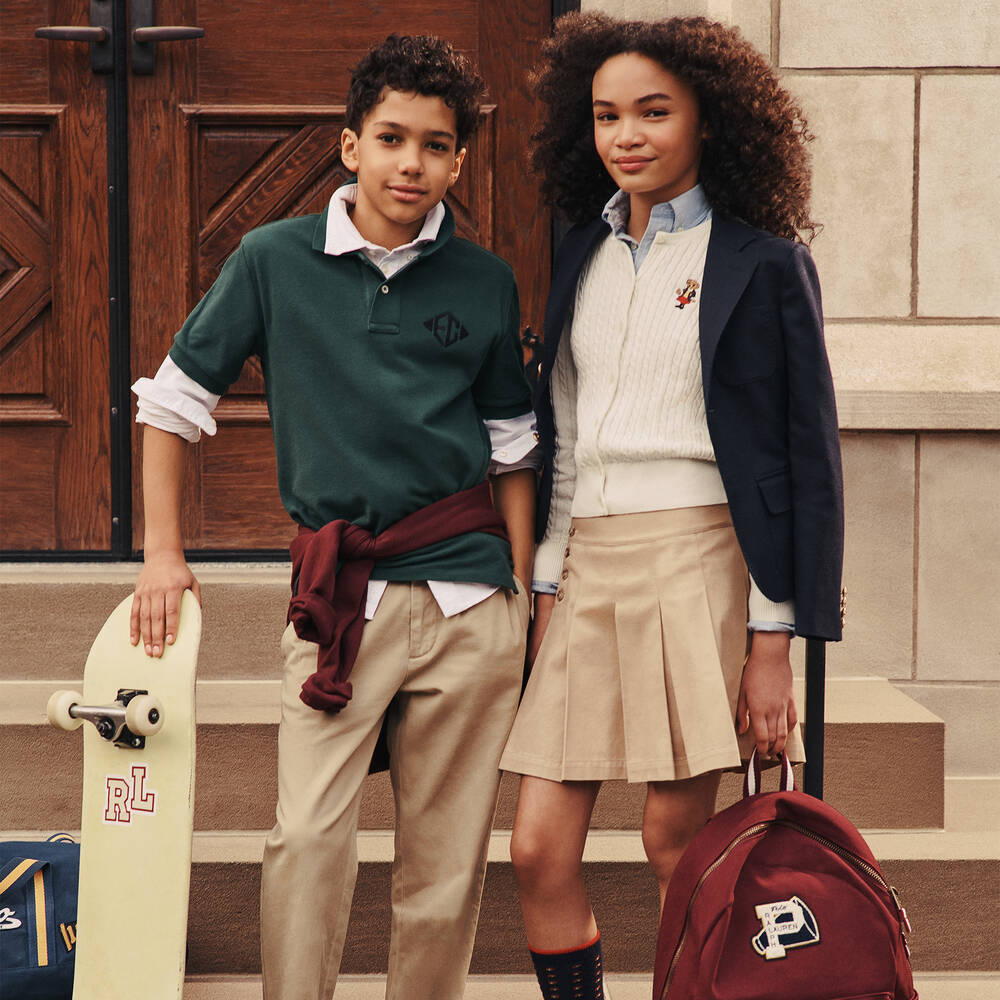 Ralph Lauren-Teen Girls Beige Cotton Pleated Skirt | Childrensalon