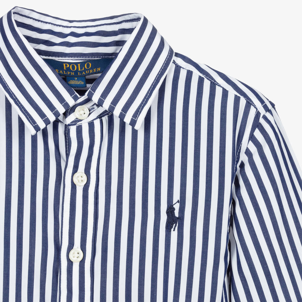 Ralph Lauren-Teen Girls Blue Striped Cotton Shirt Dress | Childrensalon