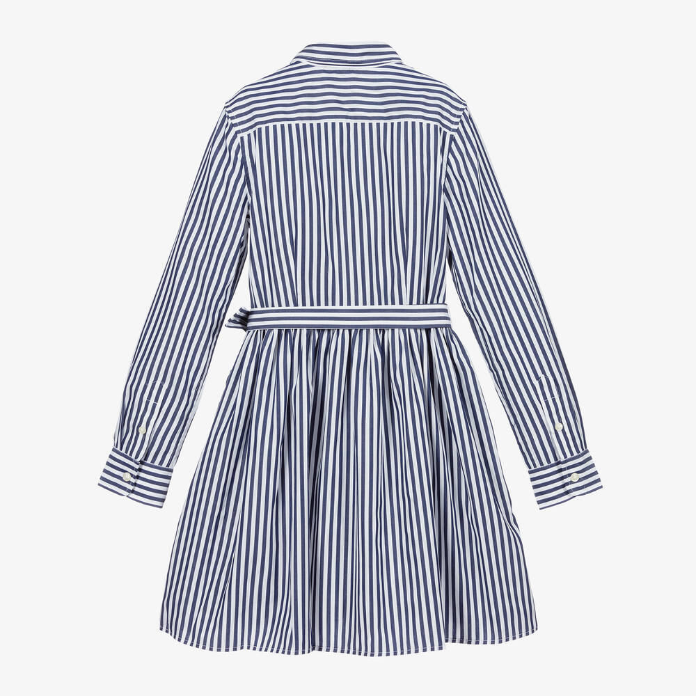 Ralph Lauren-Teen Girls Blue Striped Cotton Shirt Dress | Childrensalon