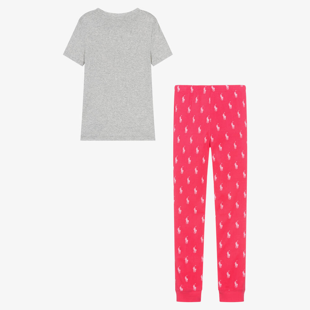 Ralph Lauren-Teen Girls Grey & Pink Cotton Pyjamas | Childrensalon