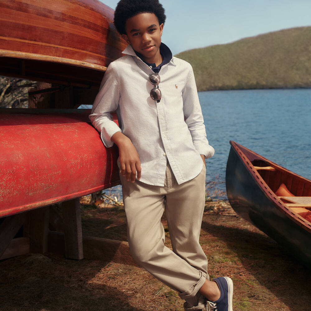 Ralph Lauren-The Big Chino Trousers in Beige Cotton Twill | Childrensalon