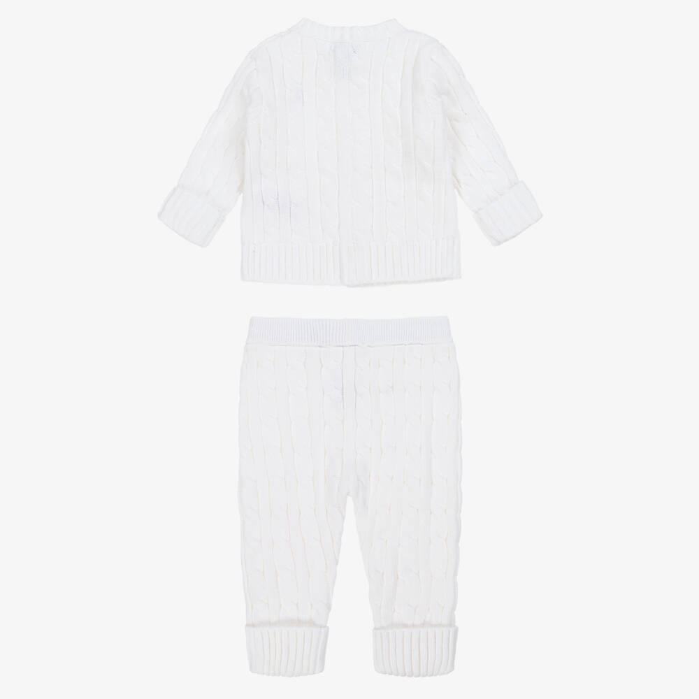 Ralph Lauren-White Cable Knit Baby Trouser Set  | Childrensalon