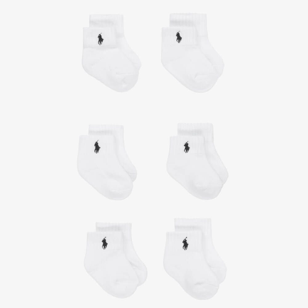 Ralph Lauren-White Cotton Baby Socks with Pony Logo (6 Pack) | Childrensalon